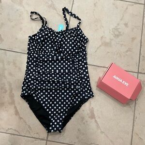 Aqua eve Black Polka Dot Kids Swimsuit